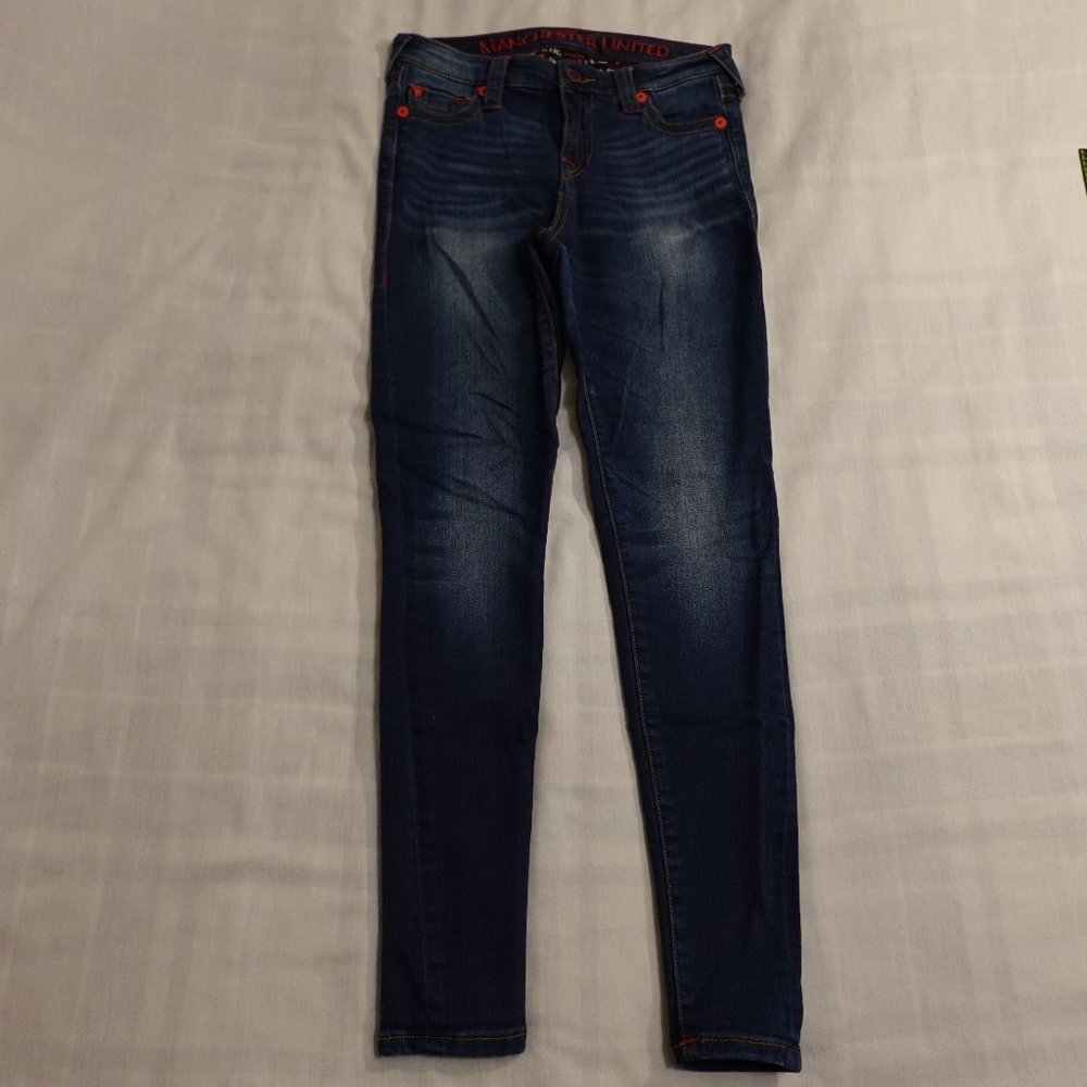True Religion jeans X Manchester United‎ Super Skinny women's 28 red blue